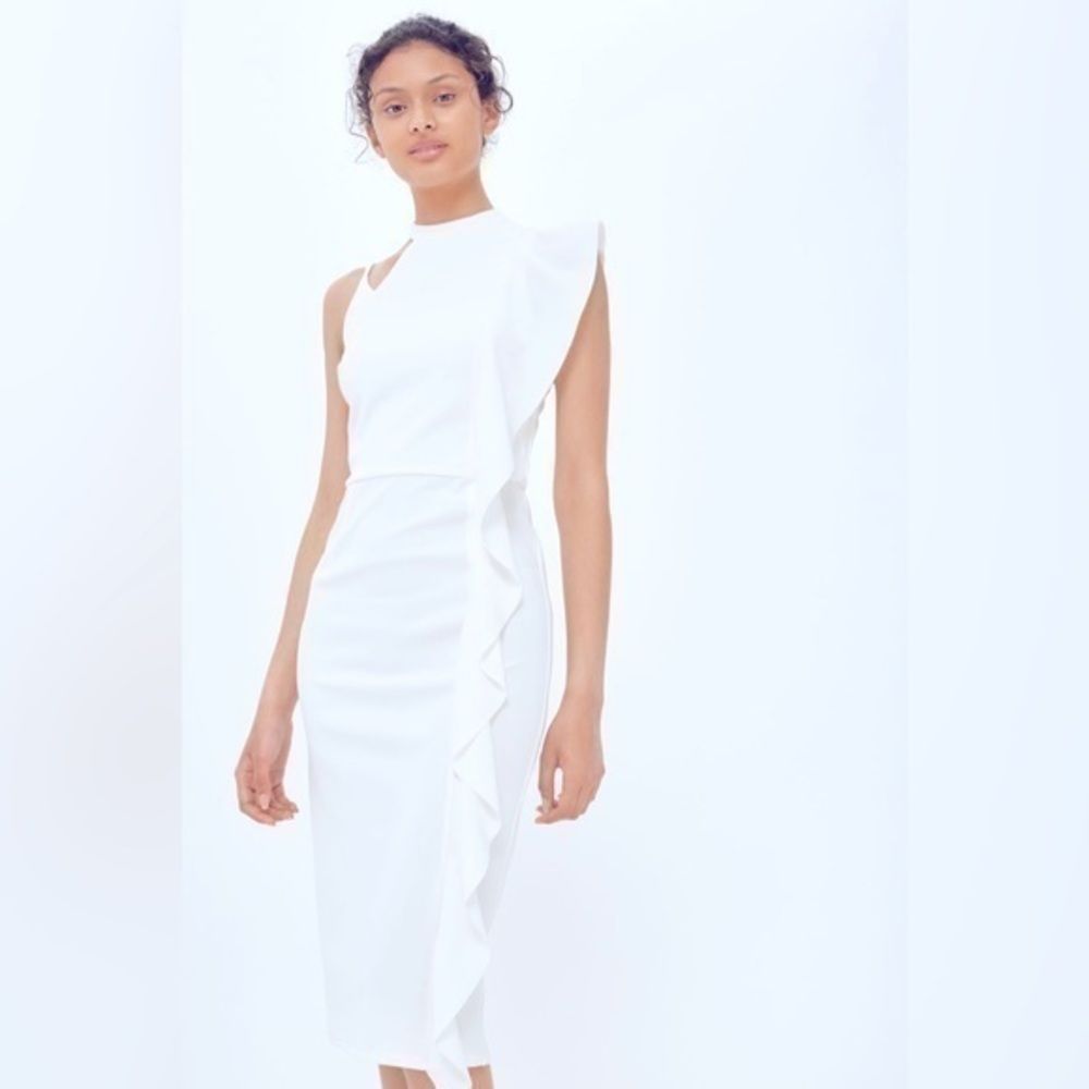 TOPSHOP  side Ruffle sheath Dress Asymmetric Ruffle Midi Dress size 6